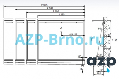 Напольный нержавеющий писсуар-желоб ZP 02 AZP Brno Чехия (фото, схема)