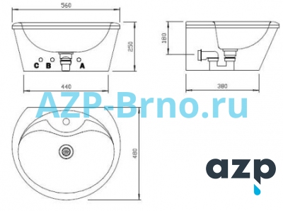 Раковина из нержавеющей стали AUM 013Z AZP Brno Чехия (фото, схема)